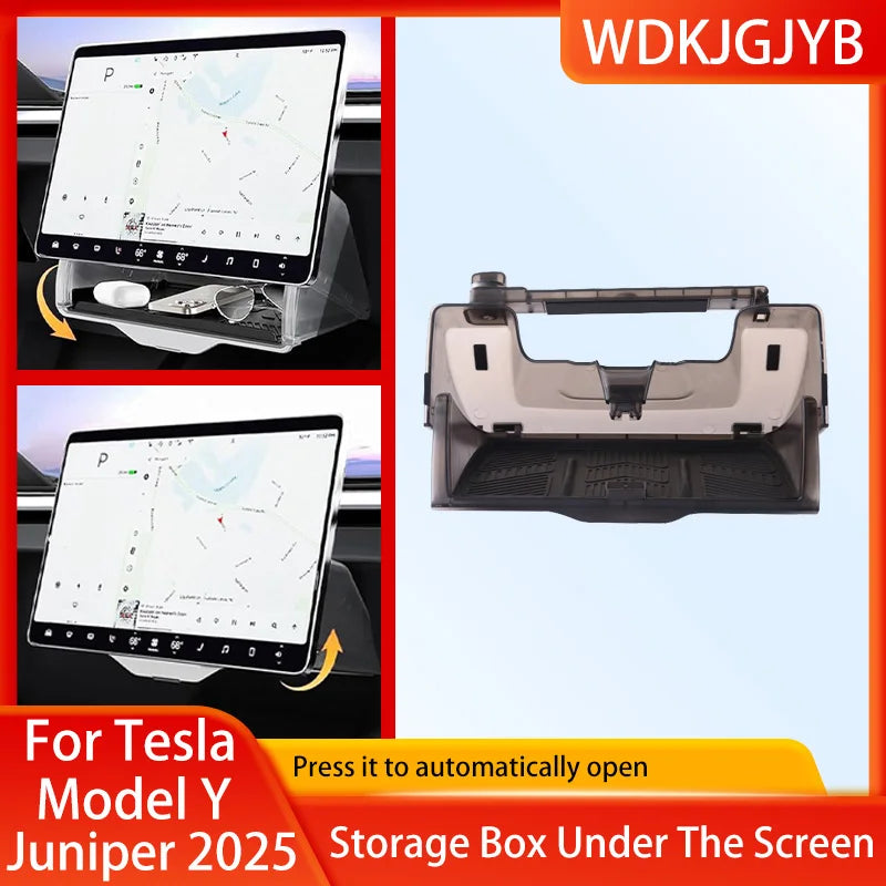For Tesla Model 3 Y Highland Juniper 2021-2025 Hidden Screen Storage Magnetic Opening And Closing Hidden Large Space Storage Box