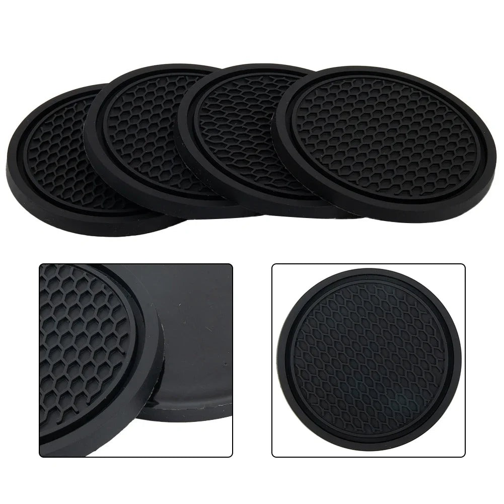 4pcs New Car Cup Holder Anti-Slip Silicone Insert Coaster Mat Universal Car Accessories Black Fit For Most Cars