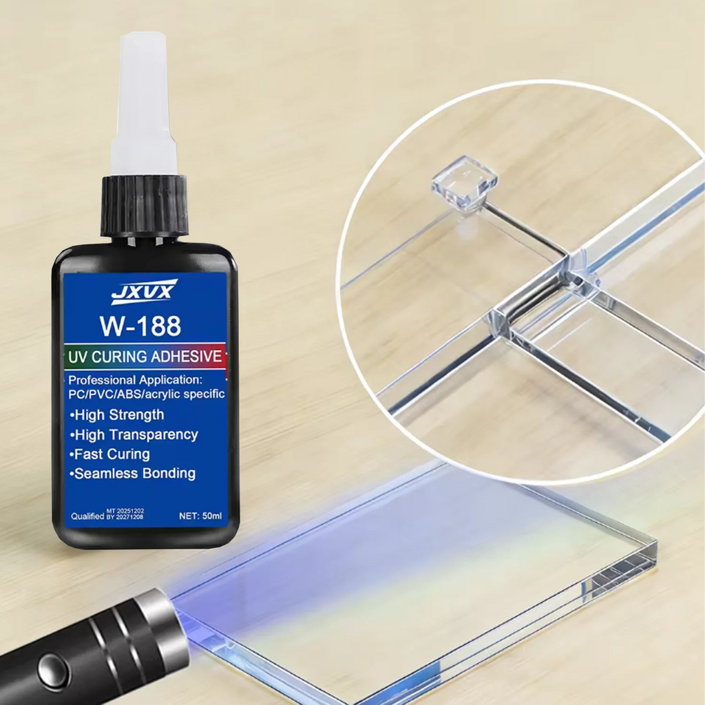 Strong UV adhesive for fast bonding and curing, 50 g UV resin with flashlight for glass, jewelry bonding and DIY glass repair.