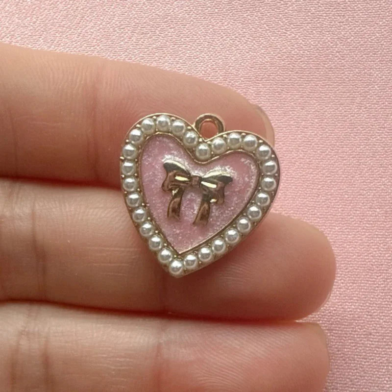 10pcs Small Fragrant Wind Love Peach Heart Butterfly Knot DIY Jewelry Accessories Alloy Pendant Bag Decoration Pendant Accessori