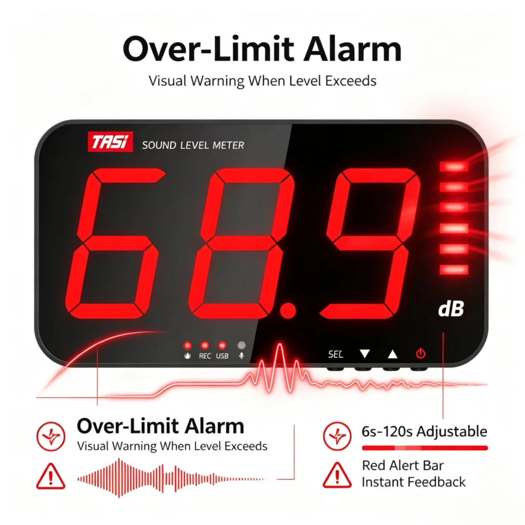 Sound Level Display Panel - Decibel DB Monitor 30-130dB 0.5s Alarm LED Screen Factory Bar Classroom Office Noise Detect