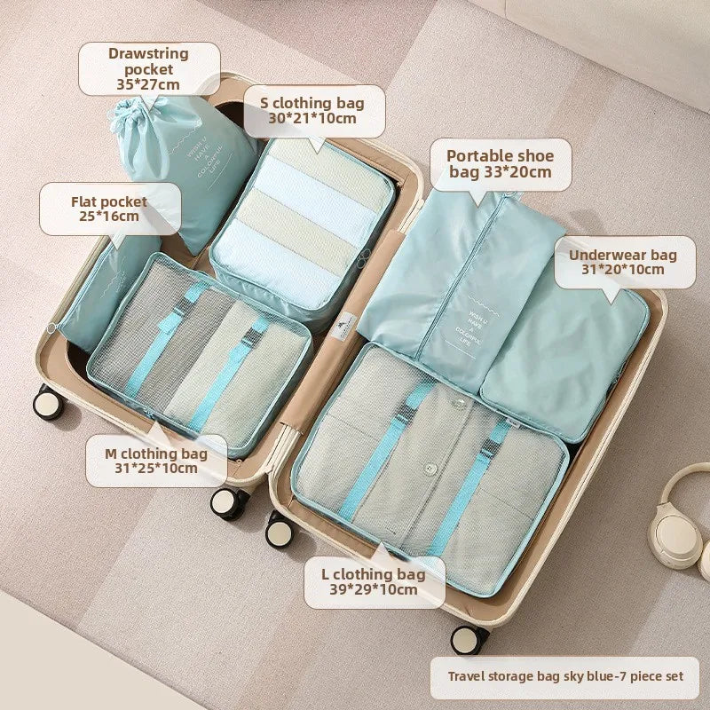 7pcs Set Travel Storage Bag Sub Packaging Multifunctional Cloth Luggage Organizer Compressible Clothing Storage Business Trip