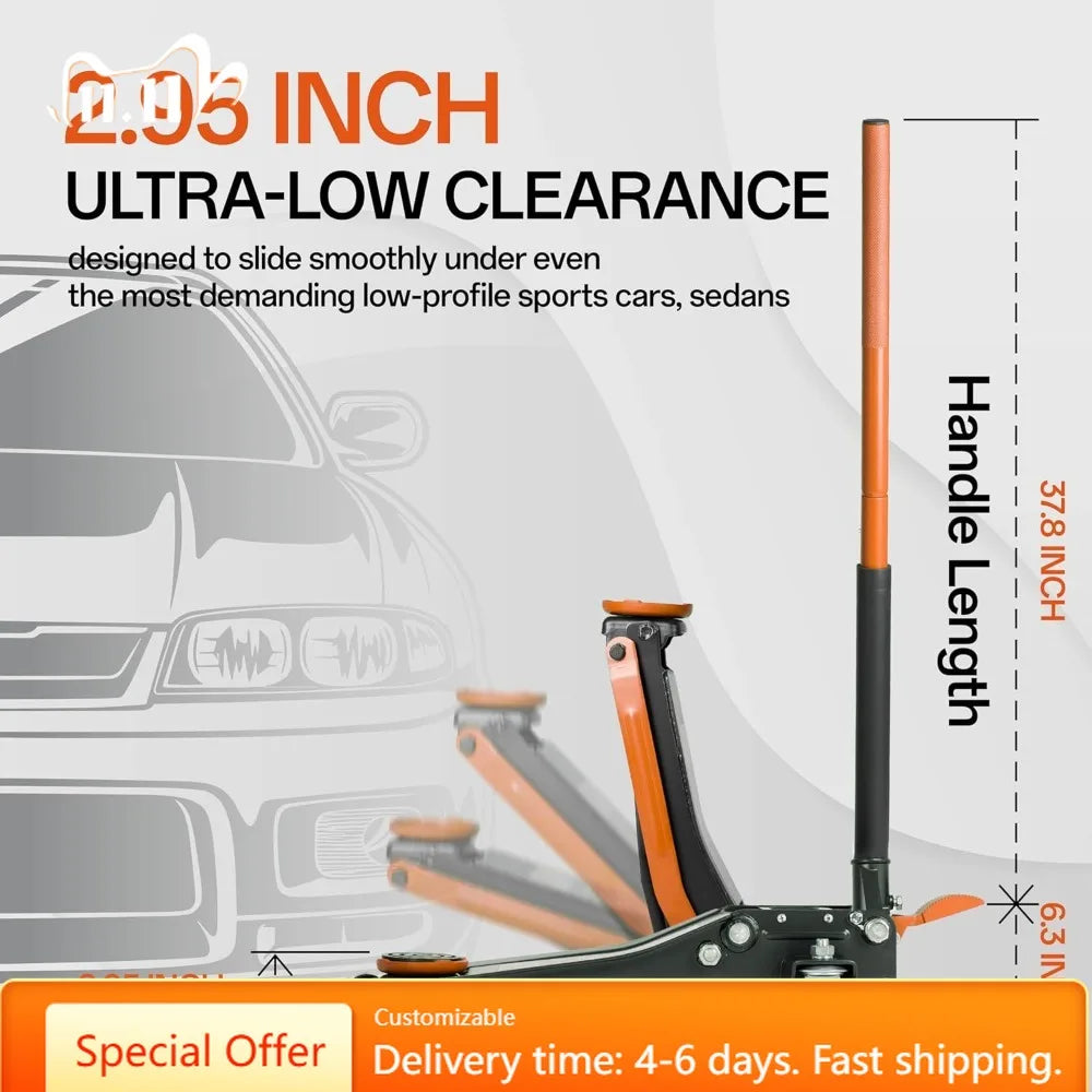 3-Ton Low Profile Hydraulic Floor Jack with Dual Pistons Quick Lift Pump for Car Maintenance (Random Color)