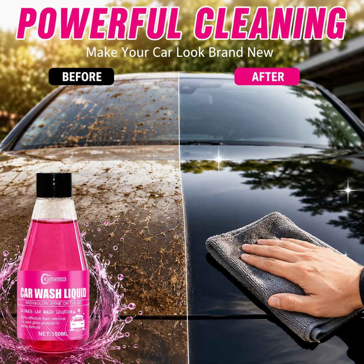 All-in-One Car Wash Wax, High Concentration Pink Foam Shampoo for Cars, Boats, Yachts and RVs