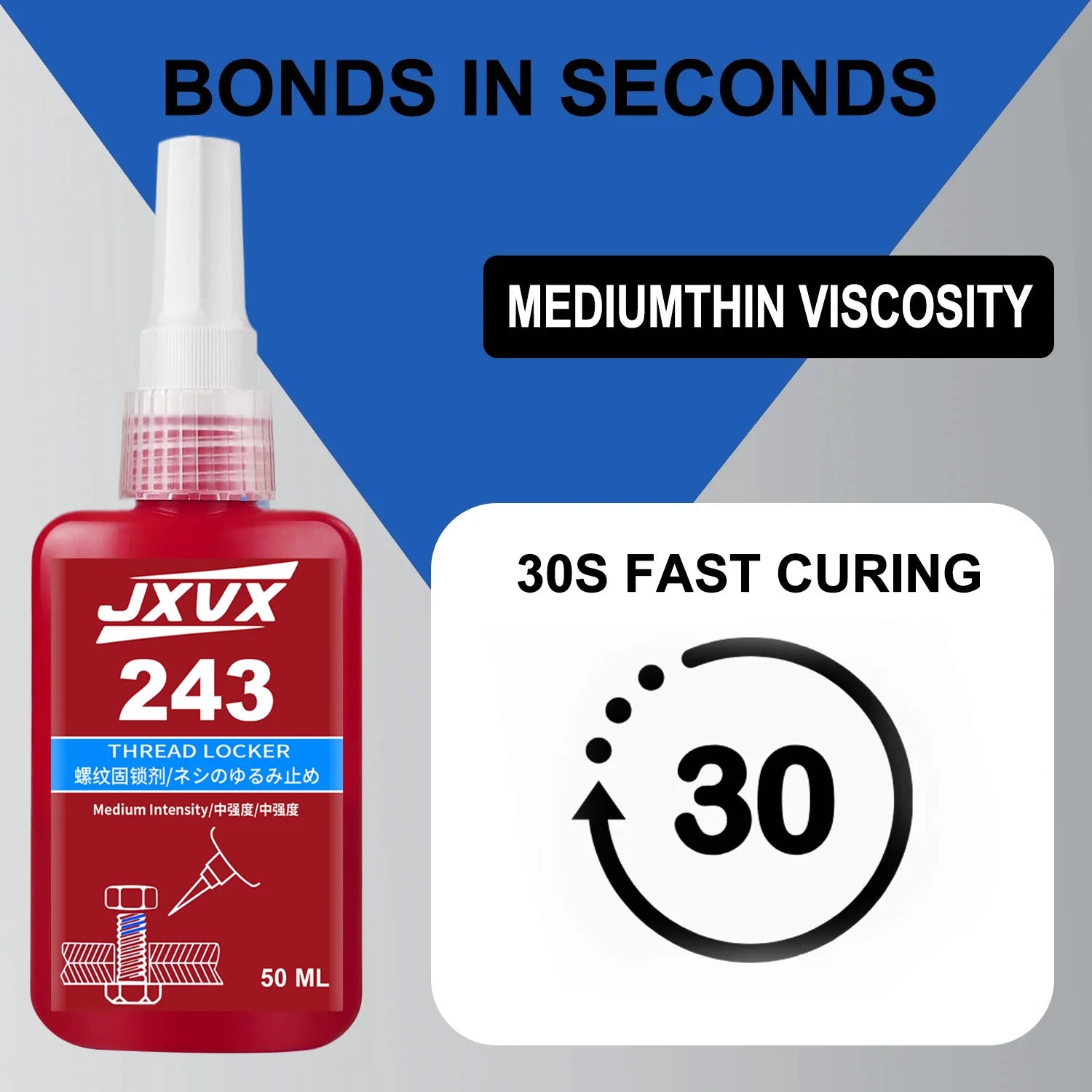 243 Blue Threadlocker Medium Strength 50ml Threadlocker Anaerobic Glues Anti Loose Screw Glues Fastening Sealant Quickly Cured Thread Locking Agent Sealant for Screws.