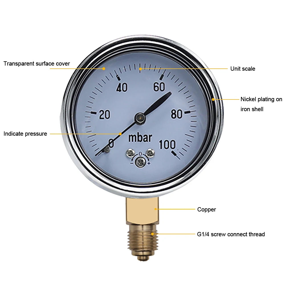 0-16mbar 50mbar 60mbar 100mbar 200mbar Calibratable mbar Pressure Meter mbar Gauge Adjustable Gas Micro Pressure Gauge Manometer