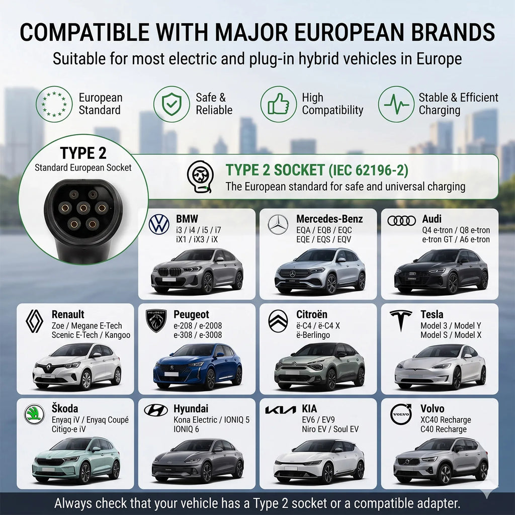TAYSLA EV Charger Portable 3.5kW 16A TYPE 2 TYPE 1 J1772 Charger EU Plug Charging Cable Wallbox AC80V-260V for All Electric Car