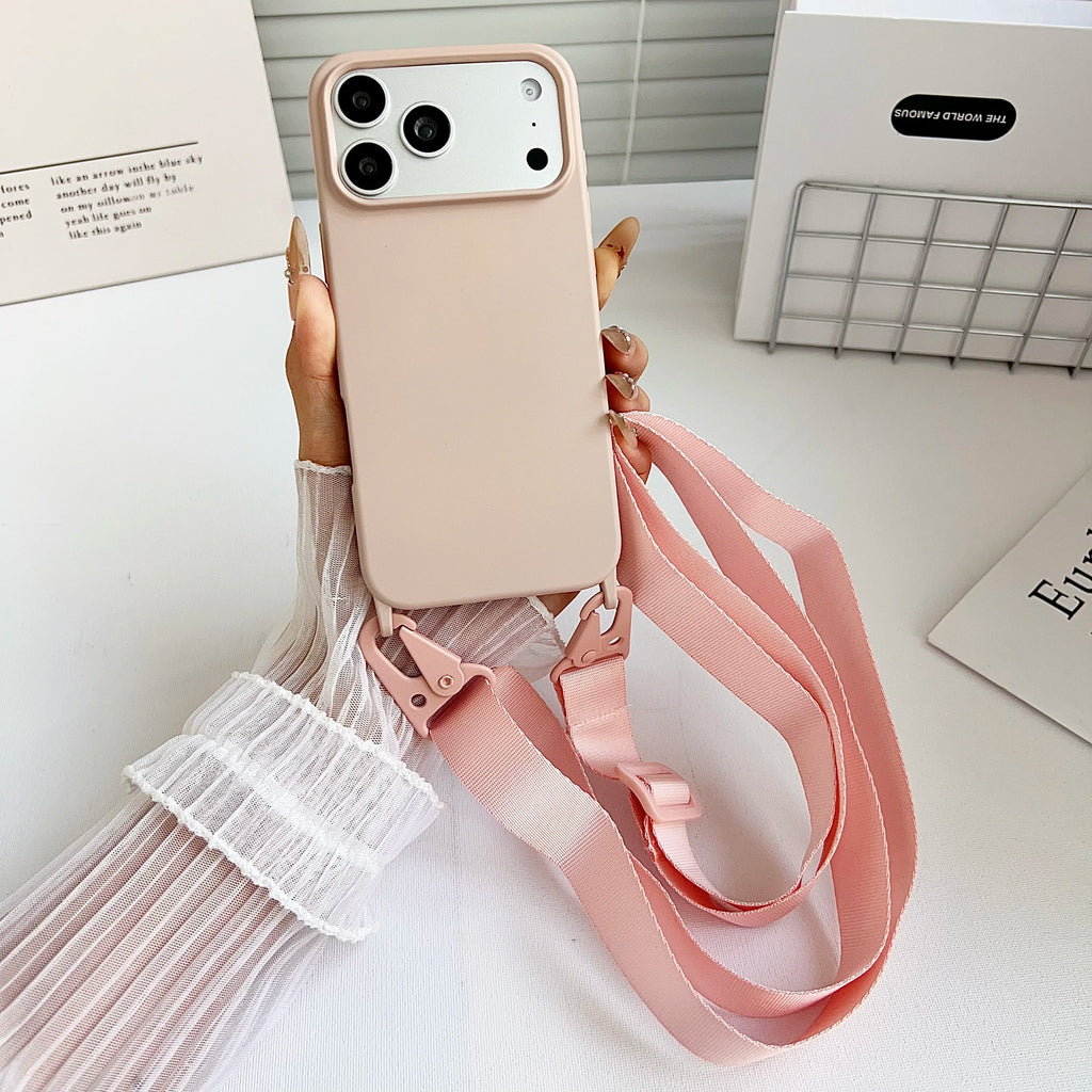 Crossbody Lanyard Matte Silicone Soft Case For iPhone 17 Pro Max 16 12 11 15 Pro 13 14 Plus Necklace Strap Shockproof Cover