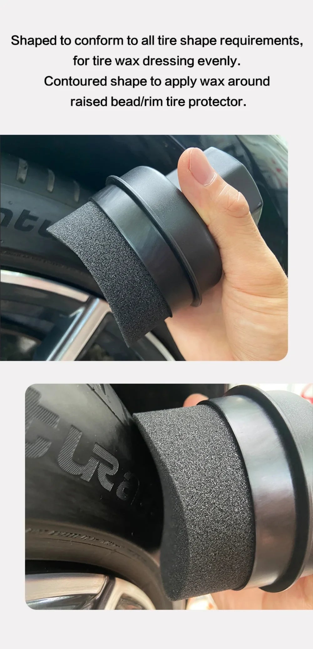 Car Tire Waxing Sponge, Car Wax Applicator Pad with Lid, Curved Shape, Easy Waxing Tire Sponge, Tire Cleaning Tools & Detailing