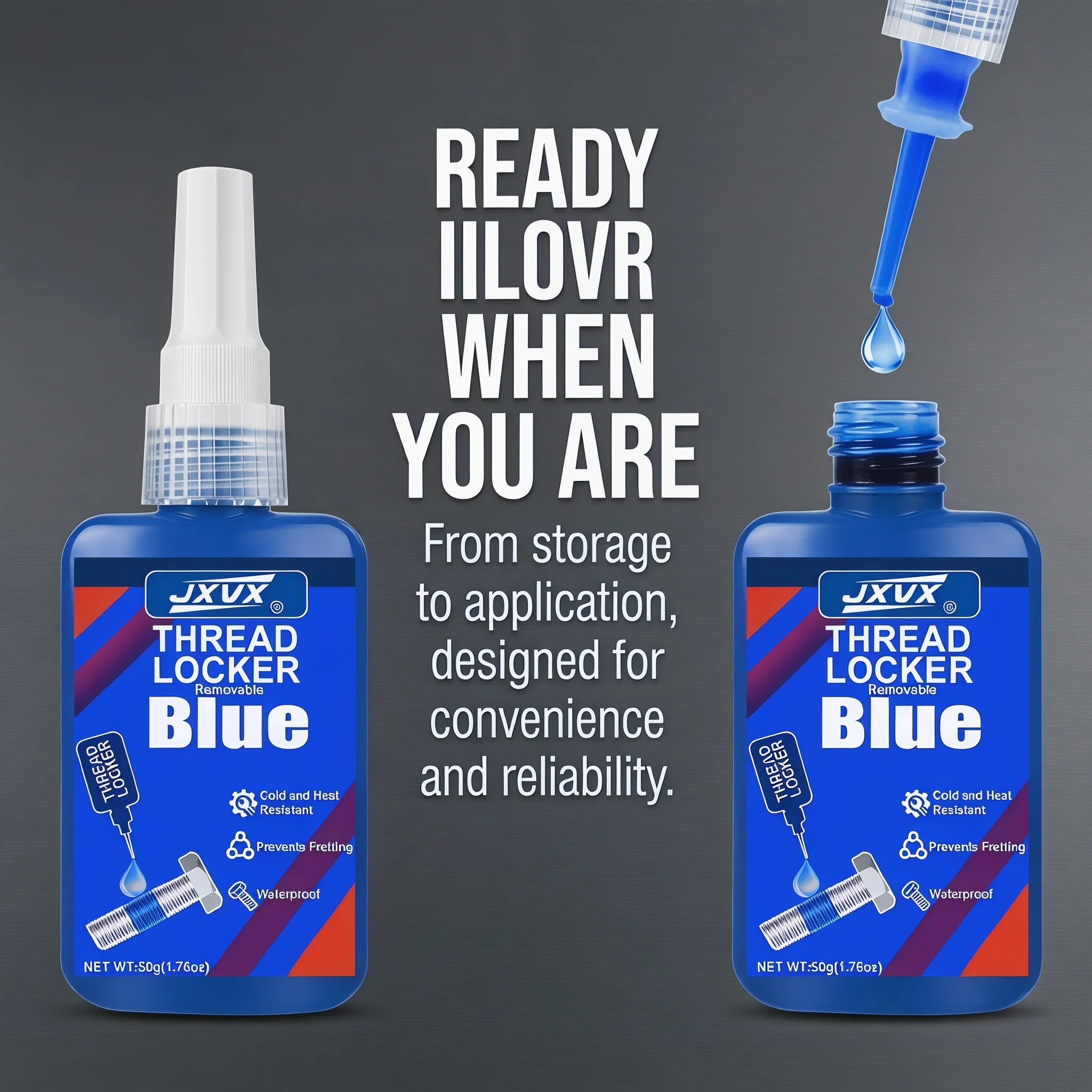 1–3 Pieces of 50ml Anaerobic Adhesive, Medium Strength, Quick-Drying Threadlocker, Oil and Water Resistant, Heat Resistant. Suitable for Metal Bolts, Nuts, and Screws