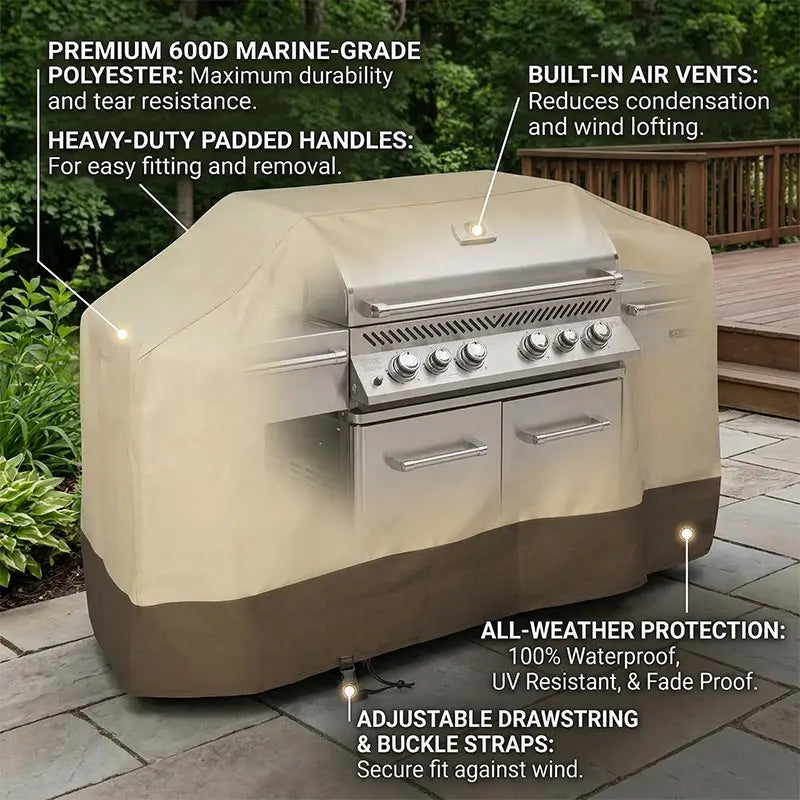 600D Outdoor BBQ Grill Cover Charcoal Gas Grills Waterproof Rip-Proof Weather-Resistant Anti-UV Heavy-duty Barbecue Oven Cover