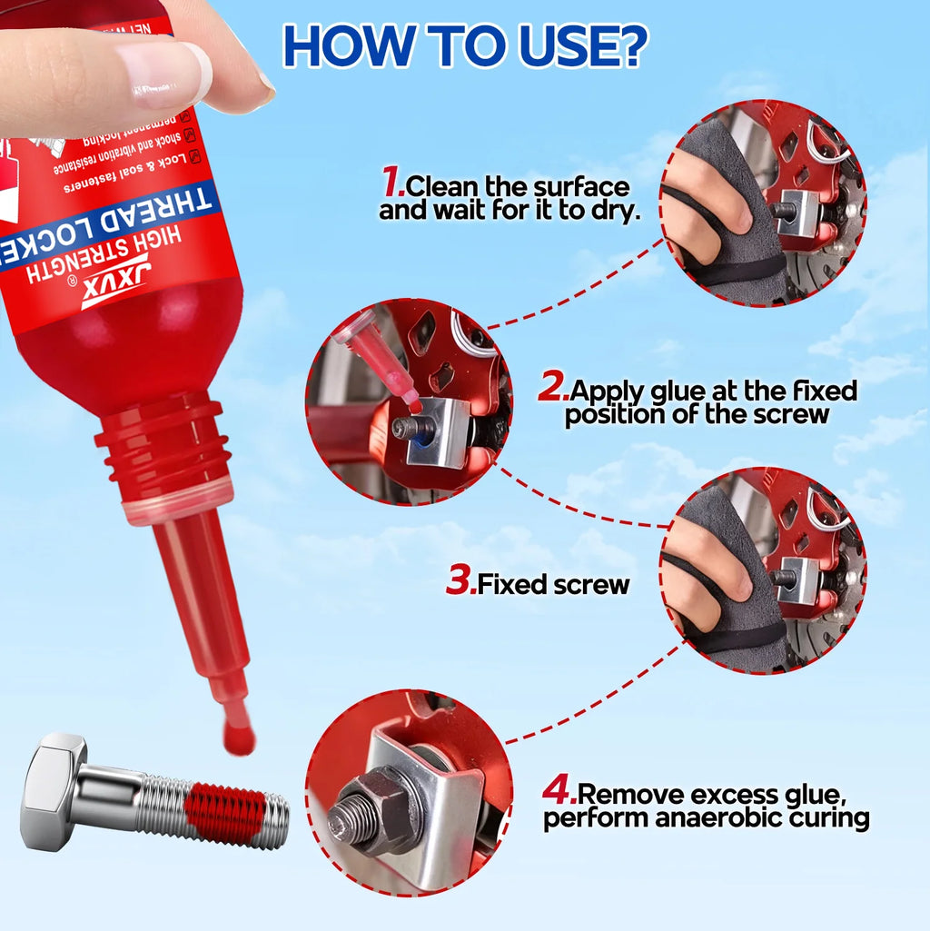 JXVX Threadlocker 10ml 271 High Strength Anaerobic Adhesive for Screw Fixing Anti-loosen Sealant Suitable for All Metal Threaded