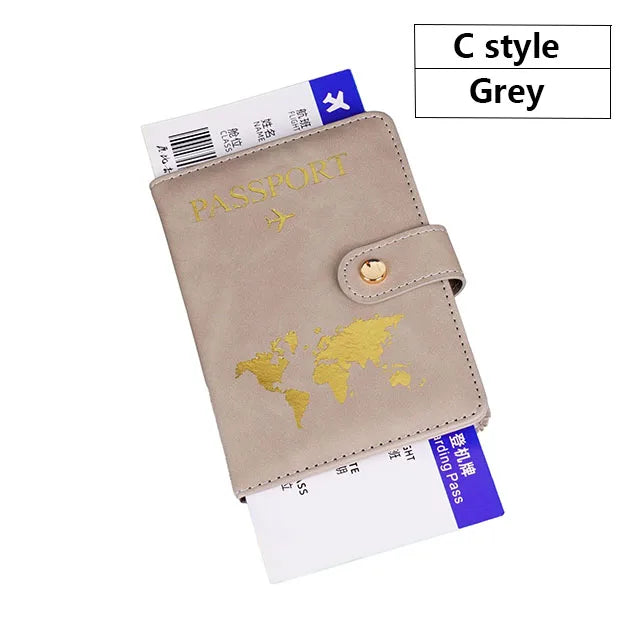 Soft PU Leather Multi Slot Passport Cover with Airplane Logo Snap Closure SIM Card Holder Travel ID Document Ticket Wallet