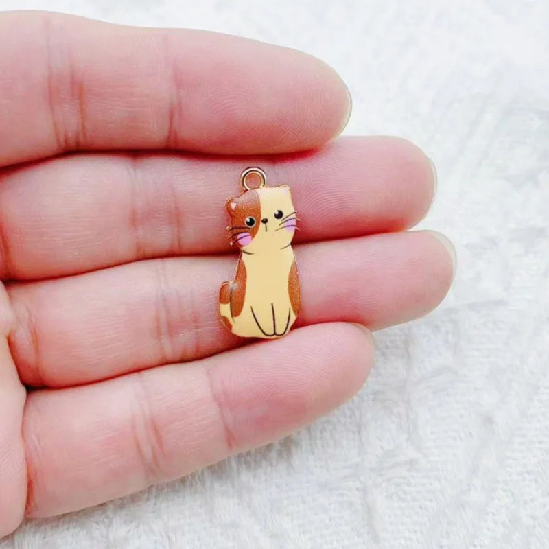 12pcs Cartoon Alloy Drip Oil Cute Cat Pendant DIY Accessories Cat Necklace Bracelet Key Pendant