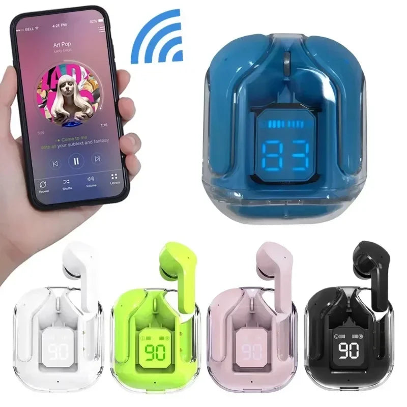 Original T2 TWS Wireless BT Headphones Earphones Transparent Mini Headset HIFI LED Power Digital Display Stereo Sound Earbuds