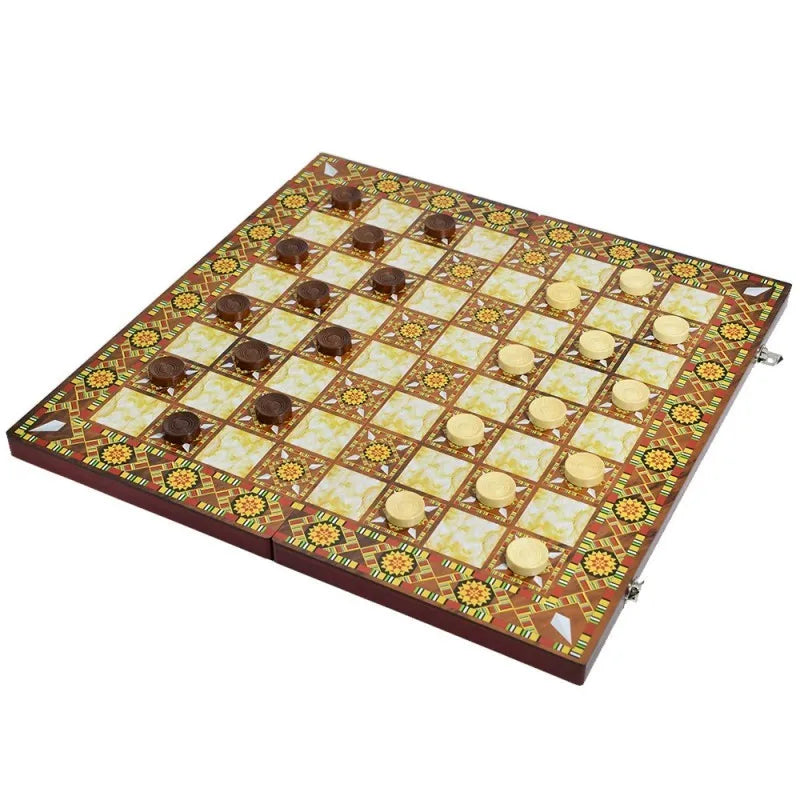 Portable Folding Wooden 3-in-1 Chessboard High-End Sensation for International Chess Casual Entertainment