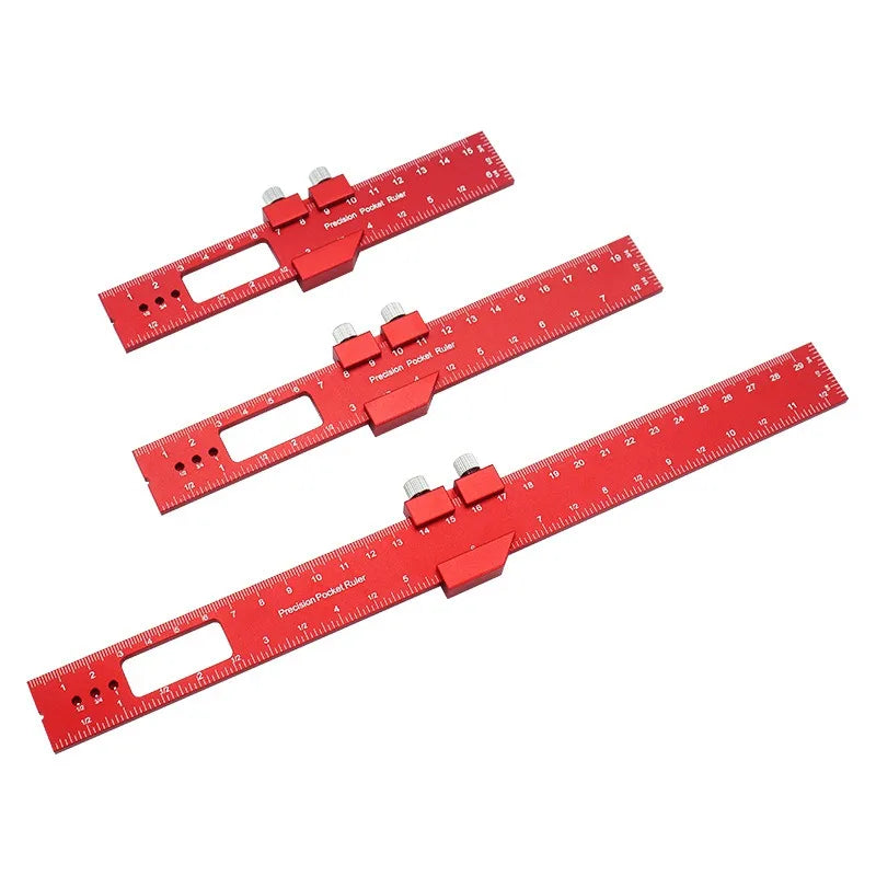 Precision T Type Pocket Ruler Inch Metric Measuring Tool with Slide Stop for Carpentry Marking