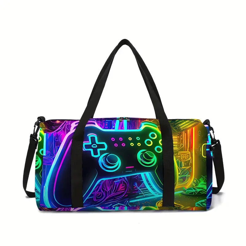 Neon Game Controller Large Capacity Luggage Bag  For Boy And Girls Best Gifts 2D Cartoon Travel Duffels Hand Bag For Children