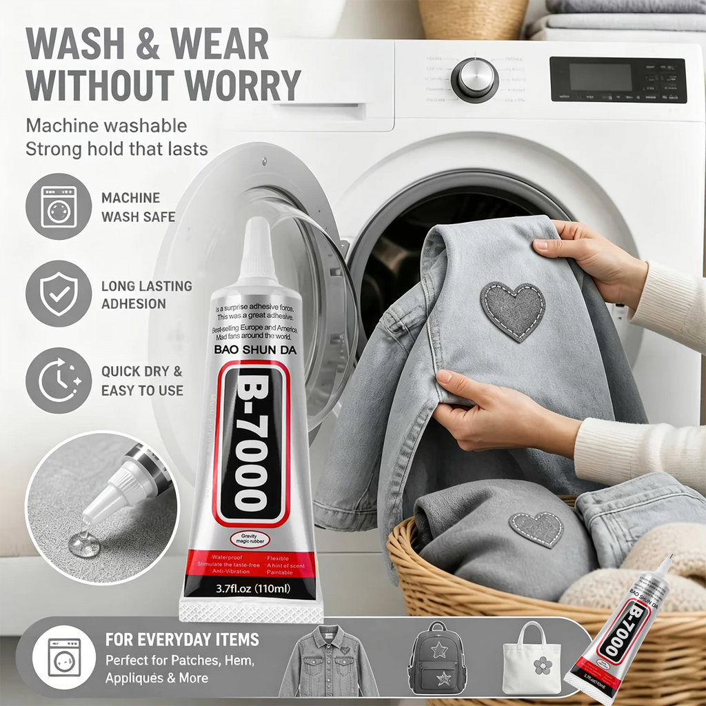 B-7000 Fabric Glue Permanent and Washable Adhesive, No-Sew Fabric Glue for Clothing, Denim, Polyester, Cotton, Flannel Materials