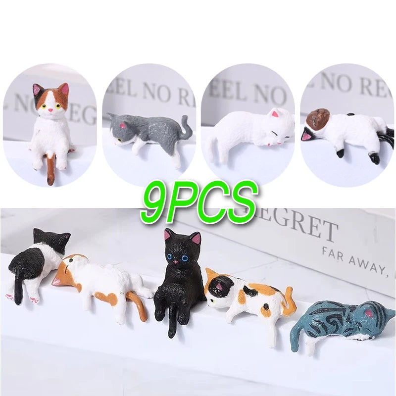 4-10 Pcs Cute Kitten Decoration Creative Sleeping Cat Doll Home Ornaments Toys Cat Car Micro Landscape Decoration Adorable Gifts