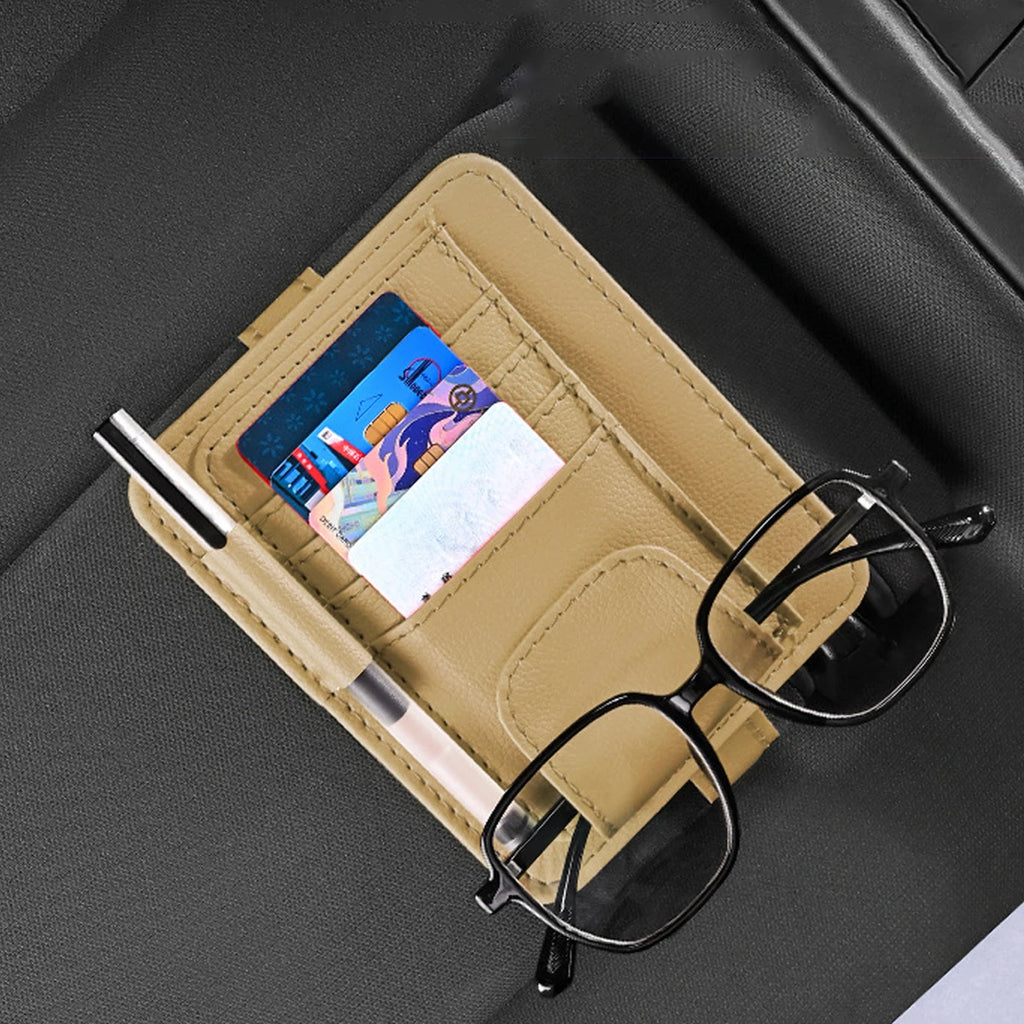 Car Sun Visor Storage Organizer, Multi-Card Slot Vehicle Holder with Eyeglasses & Pen Pocket for Neat Car Interior Storage