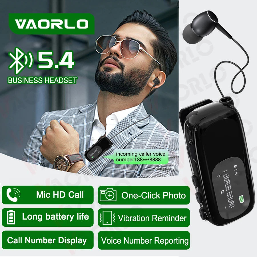 K75 Lavalier Business Headset Bluetooth 5.4 Bass Earphone HD Call Vibration Reminder+Voice Number Reporting Wireless Headphone