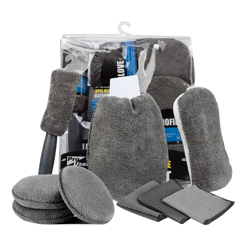 9PCS Car Cleaning Tool Kit, Complete Wash & Detailing Set with Brush, Mitt, Sponge & Towels