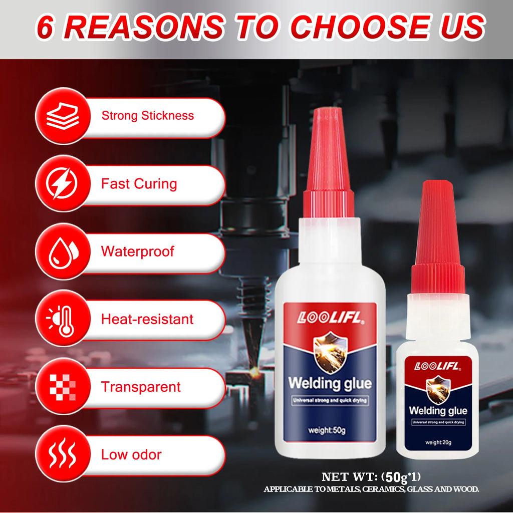 Loolifl50G High-Strength Oily Welding Glue - Super Glue, Universal Strong Instant Adhesive, Used for Metal, Ceramic, Glass, Wood, Plastic, and Alloy Stable and Does Not Turn Yellow