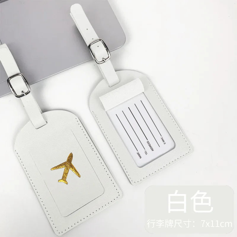 PU Leather Business Luggage Tag Suitcase Address Label Luggage Boarding Case Label Name ID Address Clip Travel Accessories