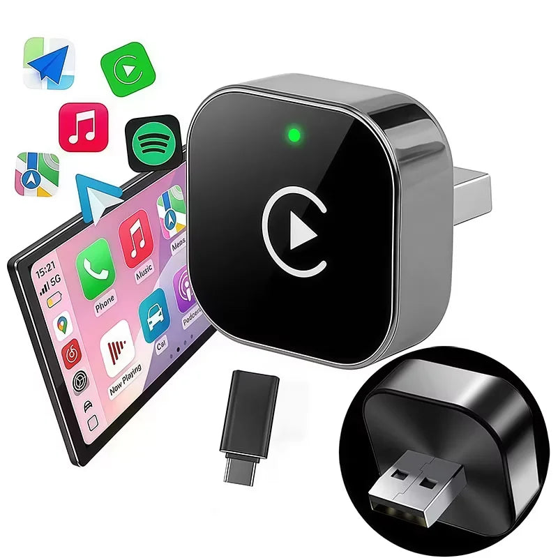Vyvylabs 2-in-1 Wireless CarPlay Adapter USB USB-C Converter for Factory Wired CarPlay Vehicles iOS 10+ Android 11+ Android Auto Support