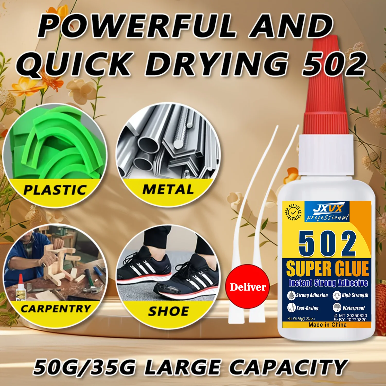 Super-Strength Cyanoacrylate 401/502 for Metal and Plastic, 20 g - 5S Instant-Curing Adhesive for Tool Repair