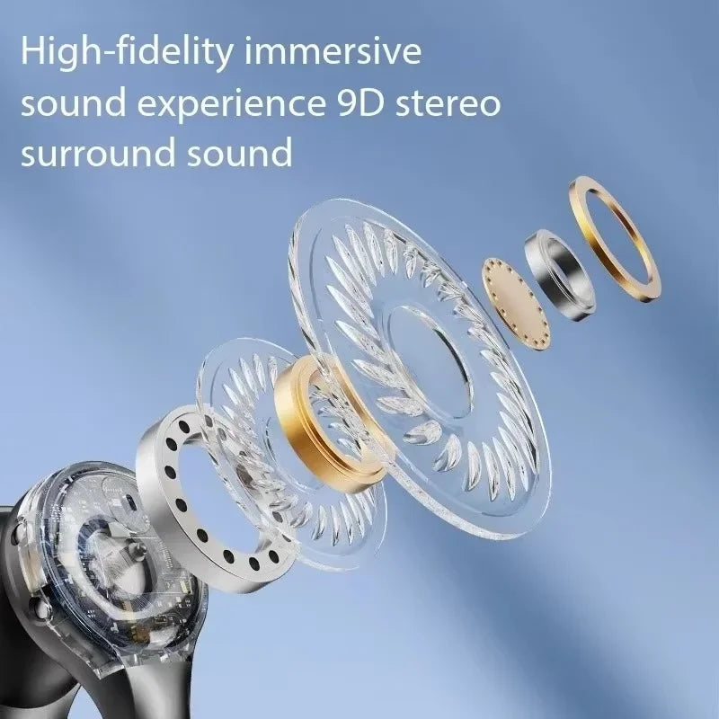 New Wireless Headset Mirror-Style Digital Display Soft Silicone Ear Clip Headphones with Noise Reduction and Lossless for Sports
