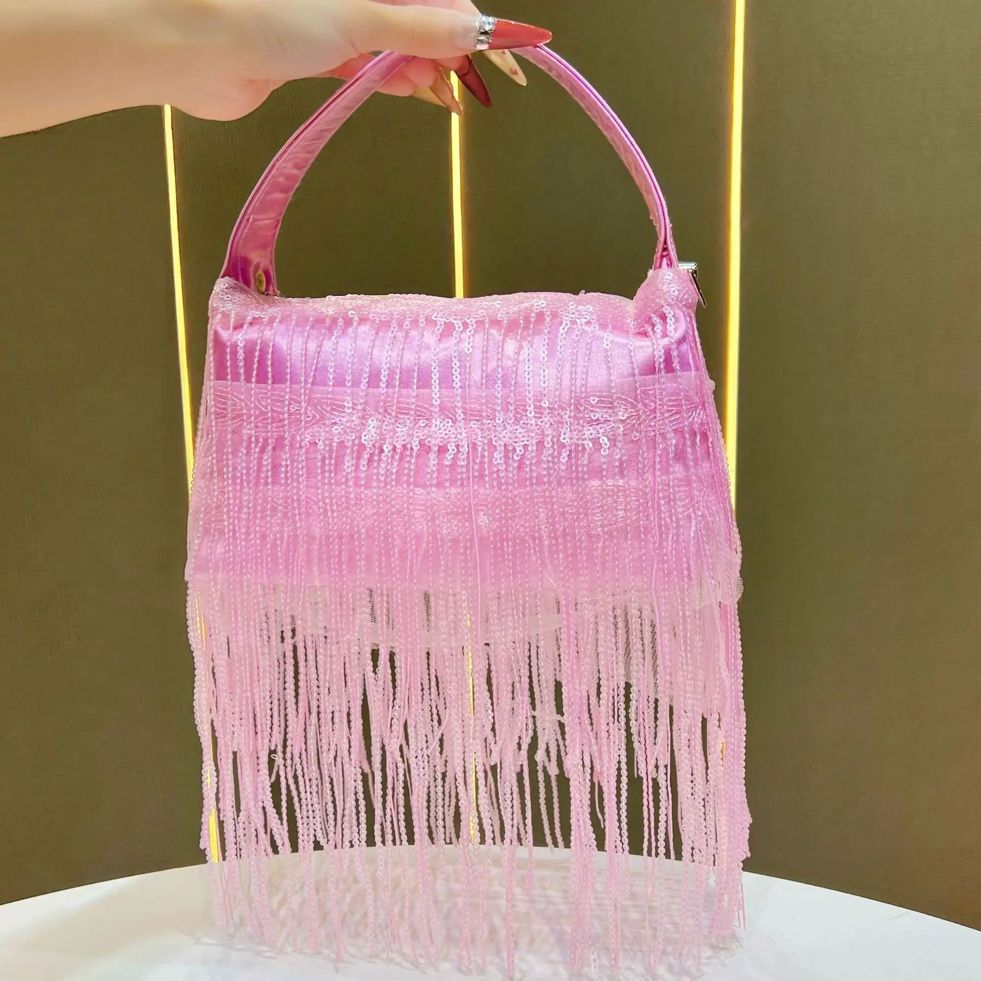 New tassel handbag niche wedding dinner bag sequined messenger bag versatile fashion shoulder banquet bag