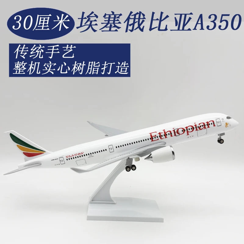 30cm Resin Plane Model A350 Ethiopian Airways Diecast 1/250 Scale Aircraft Assemble With Display Stand For Adults Fun Decoration