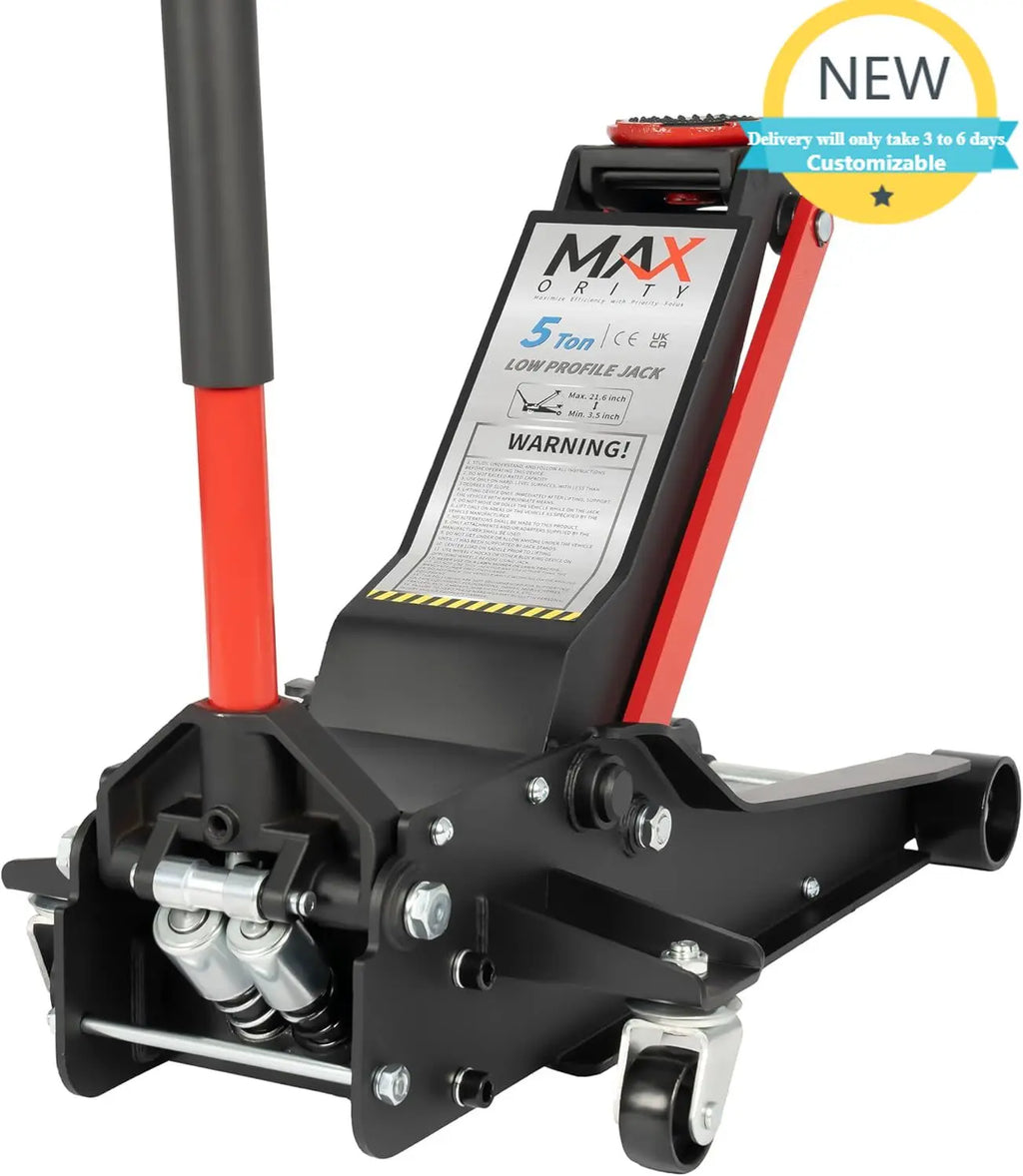 5-Ton (11000lbs)Low Profile Hydraulic Super Heavy-Duty Steel Floor Jack with Dual Pistons Quick Lift Pump Red, 5 Ton Low