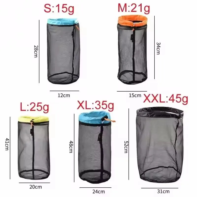 5Pcs Drawstring Storage Bags Ultralight Mesh Camping Sports Accessories Traveling Bags Drawstring Storage Bag Climbing Organizer