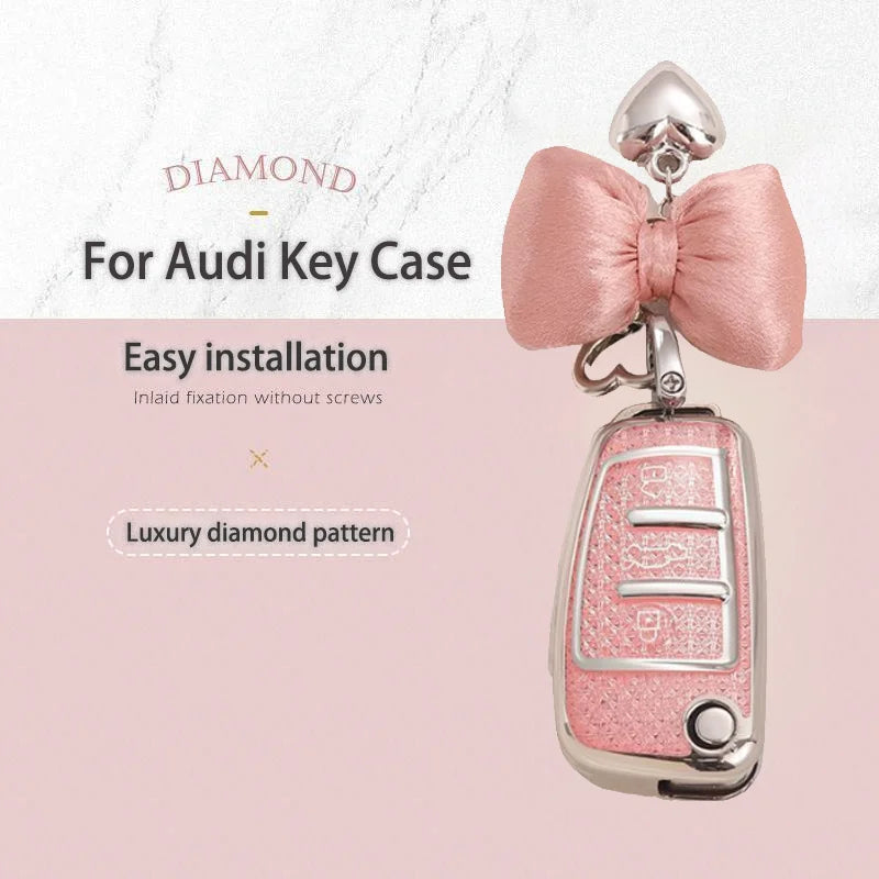 Luxury Diamond Pattern TPU for Audi A1 A3 A4 A5 A6 A7 Q3 Q5 S6 B6 B7 B8 C6 8P 8V 8L TT RS Flip Car Key Case Cover Fob Keychain