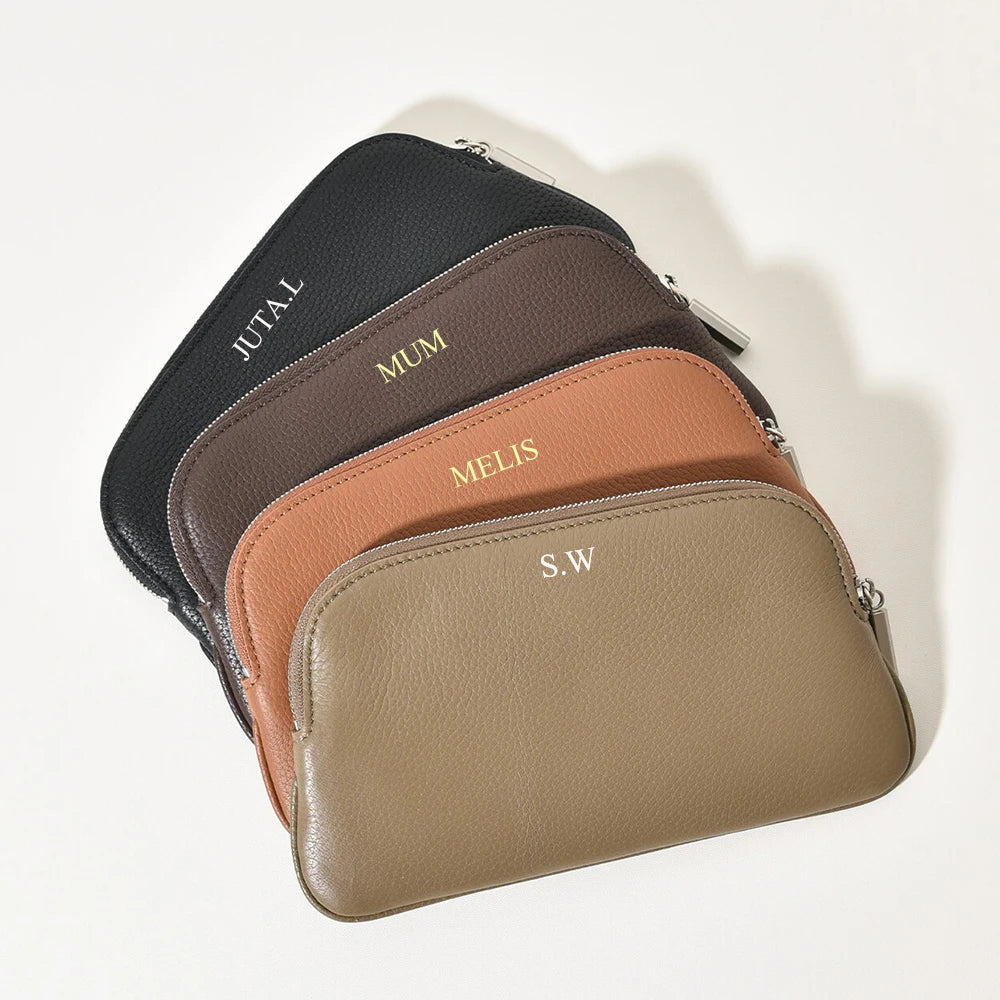 Luxury Simple Design Women Clutch Bag Custom Name 100% Genuine Leather Small Pouch Wallet For Ladies Gift Dropship Clutch Purse