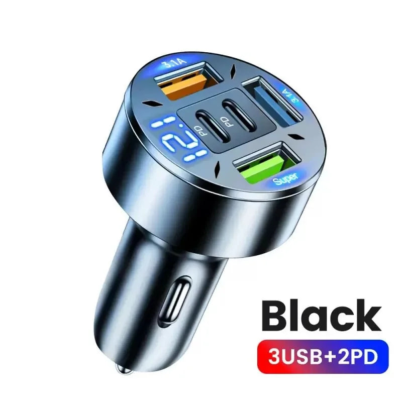 100W 5-in-1 PD QC3.0 Car Charger Fast Charging USB C  A fast charging adapter suitable smartphones and tablets portable charger