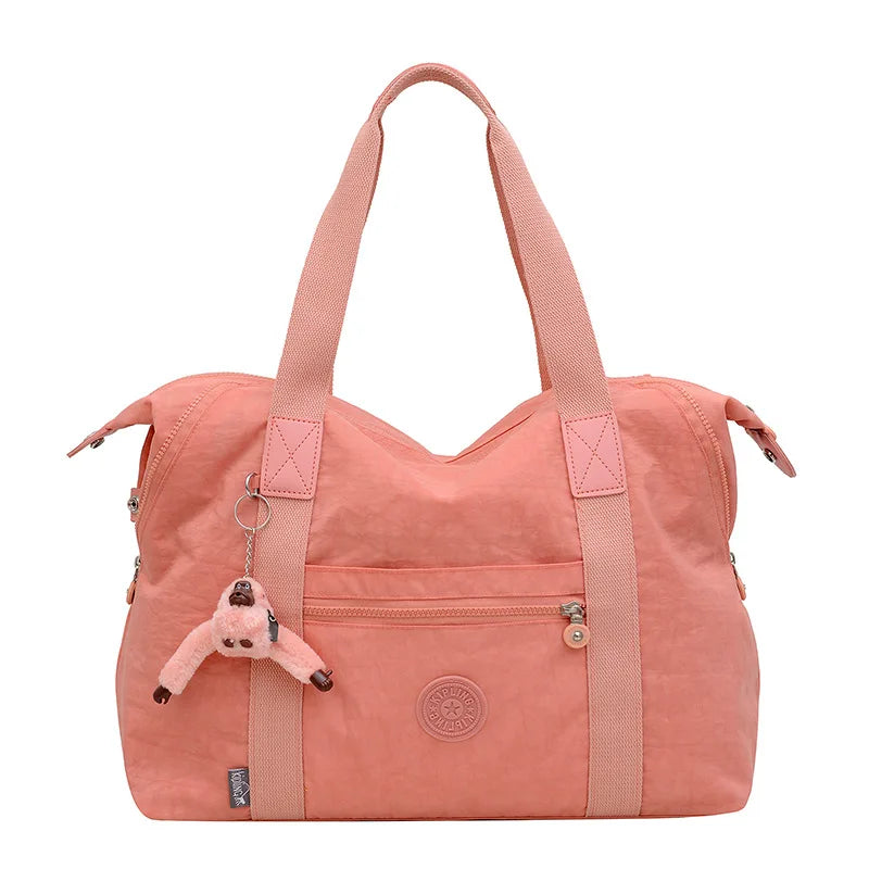 Travel Bag Large Capacity Washed Cloth Lightweight Short Trip Fitness Bag Monkey Pendant Luggage Bag Unisex Street Style