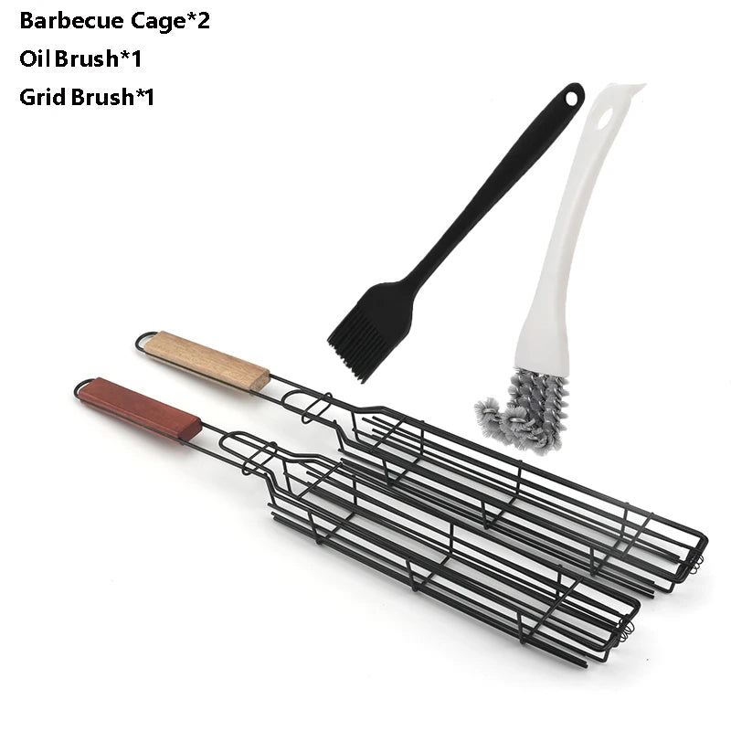 Practical Barbecue Grill Non-Stick Grill Basket with Handle BBQ Roast Rack for Home Outdoor Picnic Camping Accessories