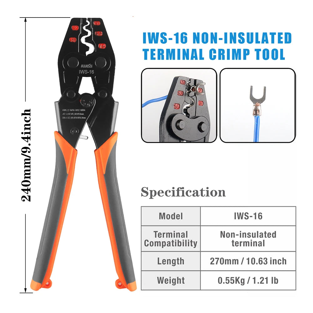 IWS-6/8/16/38 crimper plier Ratchet Crimping Tool  for Non-Insulated Terminals 1.25-38MM² Polished Jaw Pressure regulating de
