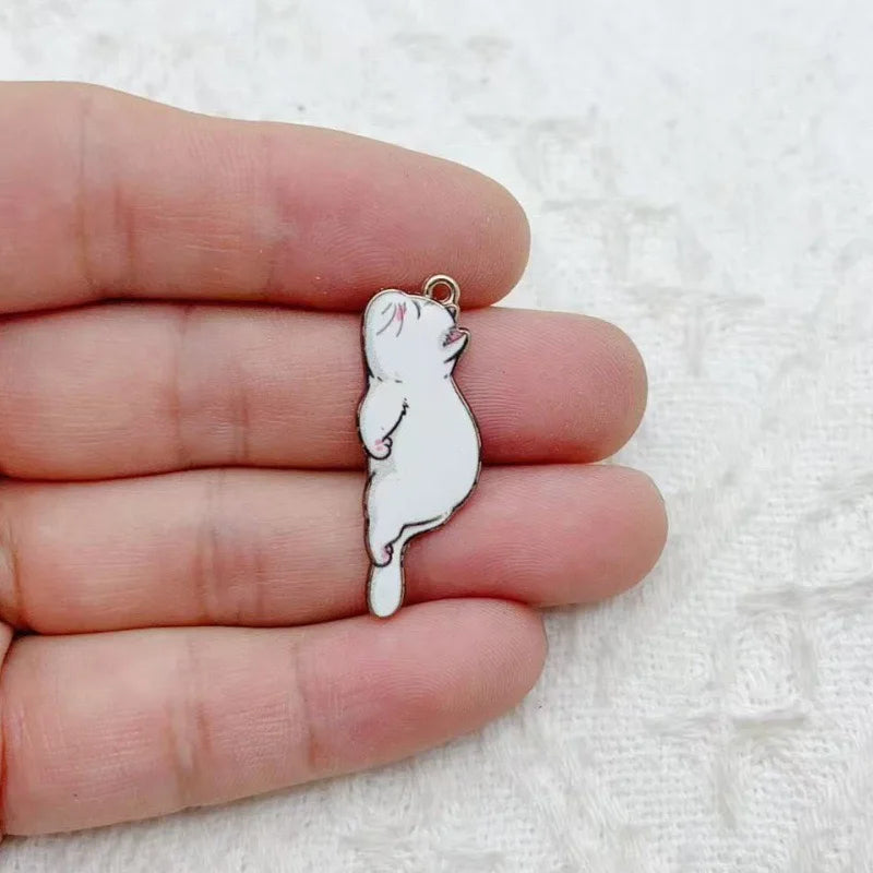 10pcs Cute Cat Printed Cartoon DIY Alloy Drip Oil Accessories Keychain Pendant Necklace Pendant Decoration