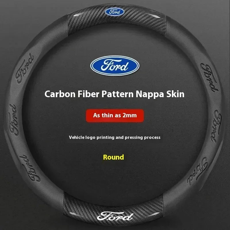 For Ford Mondeo Focus Raptor Puma Edge Explorer Ecosport Ranger F150 Kuga Car AntiSlip Carbon Fiber Leather Steering Wheel Cover