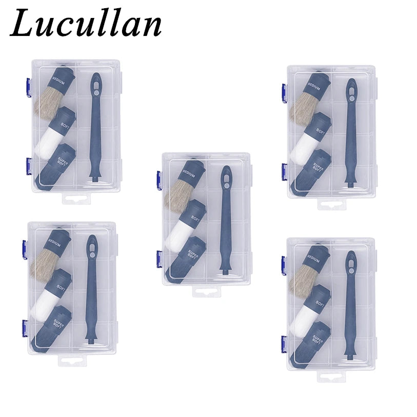 Lucullan 3 in1 Magnetic Interchangeable Detailing Brush Set Soft Bristle for Interior Wheel Rim Gap Cleaning