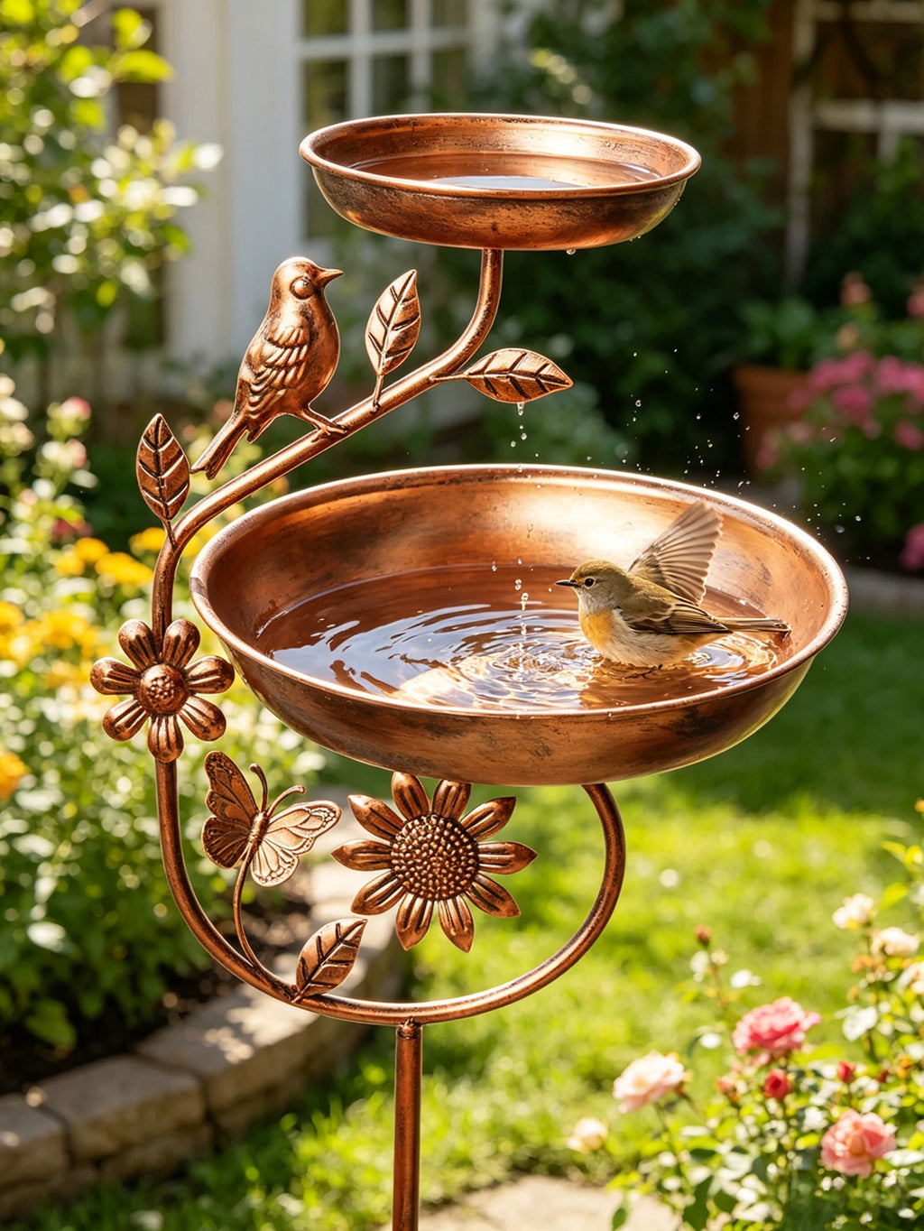 1Pc Garden Metal Bird Bath - Detachable Double Bowl Design, with Five-Claw Base, Sturdy and Durable Construction Can Be Used as a Bird Feeding and Drinking Bowl. Perfect for Outdoor Garden Decoration, Spring and Summer Decor,