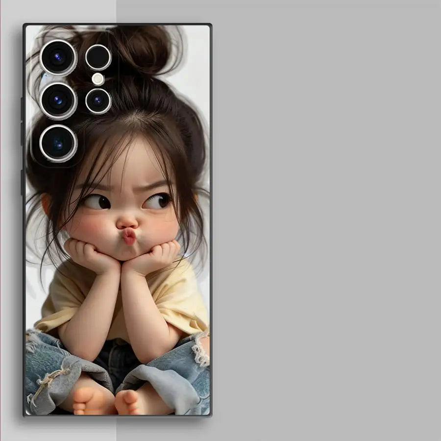 Case for Samsung Galaxy S26 S25 Ultra S20 Note 20 Ultra 8 9 10 S23 S21 FE S10 S9 S24 Plus Funda Phone Cover Cartoon Girl
