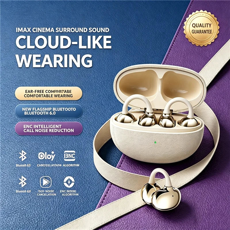 KEBIDUMEI Wireless Earphone Clip on Earbuds Open Ear Wireless Bluetooth 6.0 Headphone 30H Playtime For Fitness Waterproof IPX4