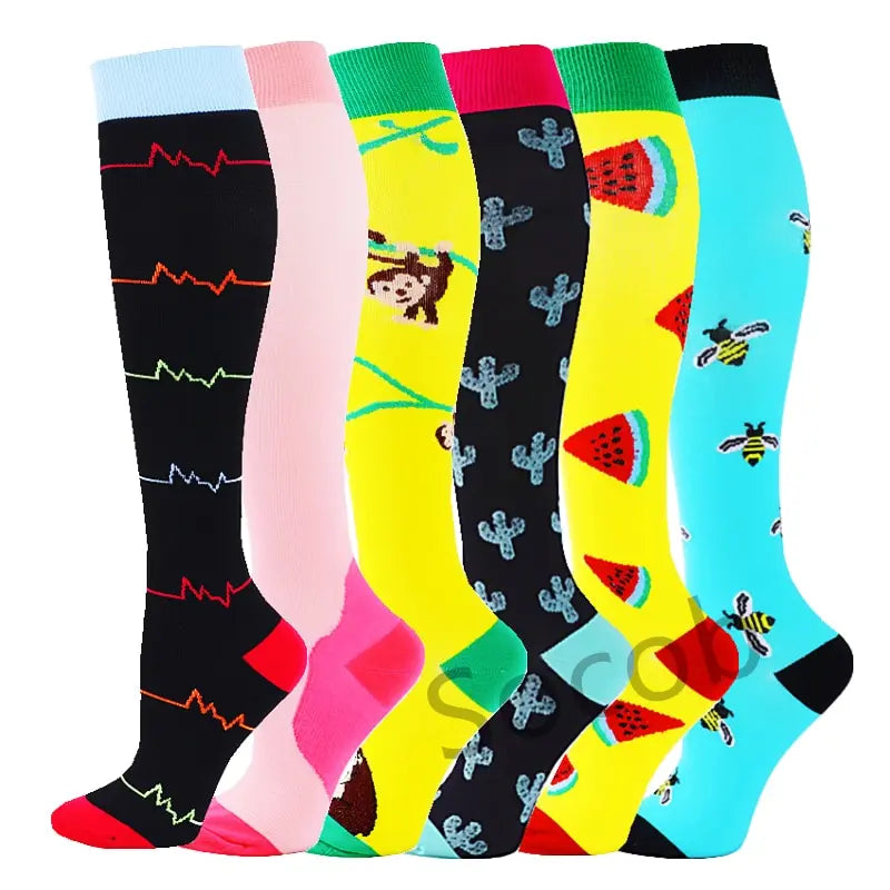 6/7 Pairs Compression Socks Varicose Diabetes Sock Running Cycling Hiking Touring Bicycle Marathon Outdoor Rugby Edema Long Tube