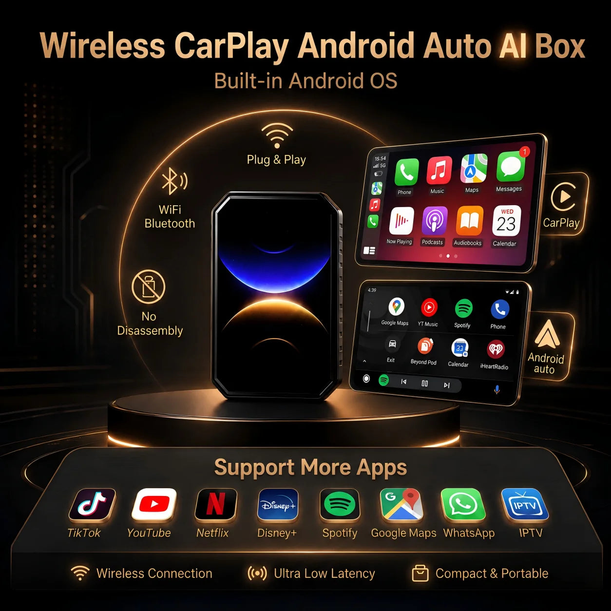 Android 15 CarPlay AI Box Wireless CarPlay&Android Auto Adapter Support Netflix YouTube IPTV WiFi 5G For Toyota VW Ford MG Kia